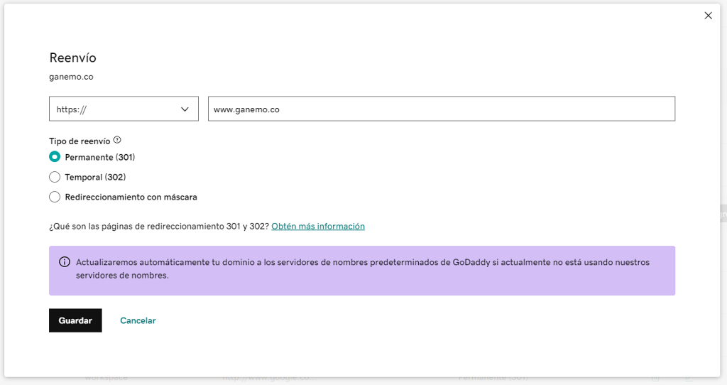 Naked domain reenvío Odoo Ganemo
